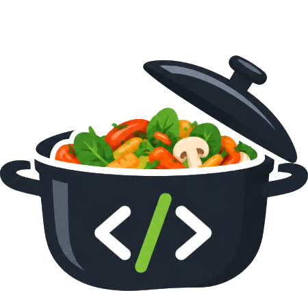 A cooking pot full of vegetables with a code symbol on the front